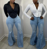 Solid Backless Long Sleeve Shirt Top HMS-5488