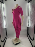 Plus Size Solid Zipper Loose Jumpsuit LP-66305