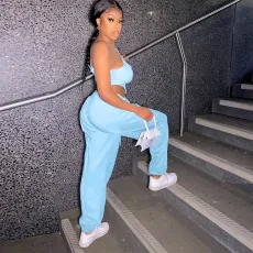 Solid One Shoulder Sleeveless 2 Piece Pants Set YNSF-1662