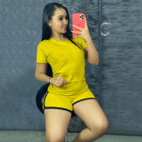 Solid Sports T Shirt And Shorts Two Piece Suits YIM-202