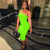 Solid One Shoulder Sleeveless Ruched Long Dress YNSF-1665