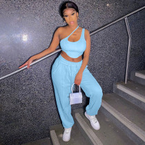 Solid One Shoulder Sleeveless 2 Piece Pants Set YNSF-1662