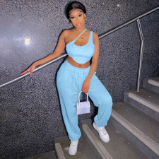 Solid One Shoulder Sleeveless 2 Piece Pants Set YNSF-1662