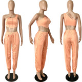 Solid One Shoulder Sleeveless 2 Piece Pants Set YNSF-1662