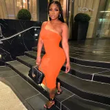 Solid One Shoulder Sleeveless Ruched Long Dress YNSF-1665