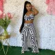 Plus Size Striped Sling Crop Top+Ruffled Pants 2 Piece Sets YIM-201
