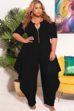 Plus Size Solid Zipper Loose Jumpsuit LP-66305