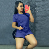 Solid Sports T Shirt And Shorts Two Piece Suits YIM-202
