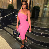 Solid One Shoulder Sleeveless Ruched Long Dress YNSF-1665