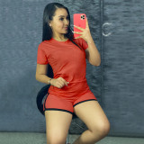 Solid Sports T Shirt And Shorts Two Piece Suits YIM-202