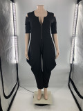 Plus Size Solid Zipper Loose Jumpsuit LP-66305