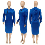 Casual Solid Long Sleeve Split Hoodie Dress WMEF-20763
