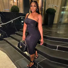 Solid One Shoulder Sleeveless Ruched Long Dress YNSF-1665