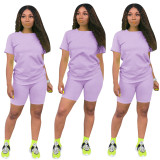 Solid Tracksuit Short Sleeve Two Piece Shorts Set TE-3779