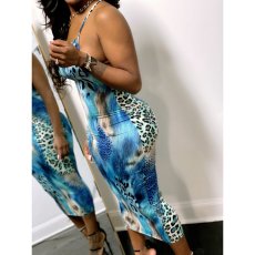 Sexy Leopard Print Spaghetti Strap Midi Dress JRF-3638