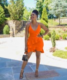 Sexy Solid Ruffled Cross Strap Mini Dress BS-1281