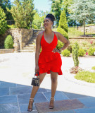 Sexy Solid Ruffled Cross Strap Mini Dress BS-1281