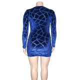 Plus Size Sexy Long Sleeve Zipper Mini Dress SH-390161-1