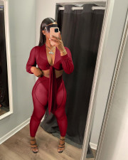 Sexy Perspective Long Sleeve 2 Piece Pants Set NYF-8079