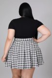 Plus Size Short Sleeve Plaid Skirt Two Piece Sets XYF-9110