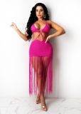 Sexy Knitted Tassel Halter Hollow Mini Dress TR-1166