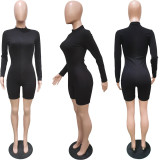 Solid Long Sleeve Zipper Tight Romper BGN-182
