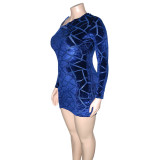 Plus Size Sexy Long Sleeve Zipper Mini Dress SH-390161-1