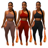 Sexy One Shoulder Hollow Pants Two Piece Suits WSM-5264