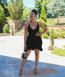 Sexy Solid Ruffled Cross Strap Mini Dress BS-1281