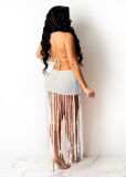 Sexy Knitted Tassel Halter Hollow Mini Dress TR-1166