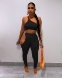 Sexy One Shoulder Hollow Pants Two Piece Suits WSM-5264