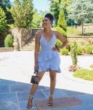 Sexy Solid Ruffled Cross Strap Mini Dress BS-1281