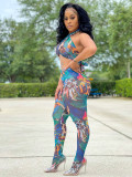 Sexy Printed Wrap Chest Two Piece Pants Set LSD-81008