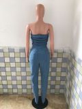 Plus Size Denim Off Shoulder Strapless Jeans Jumpsuit LX-6061