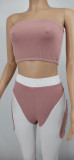 Sexy Patchwork Tube Top+Pants 2 Piece Sets WSYF-5888