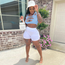 Sexy Hollow Tank Top And Shorts Two Piece Suits WMEF-20766