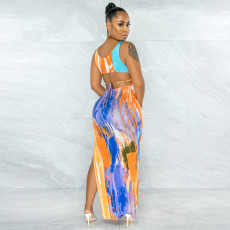 Sexy Printed Sleeveless Backless Split Maxi Dress YNSF-1666