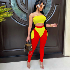 Sexy Patchwork Tube Top+Pants 2 Piece Sets WSYF-5888