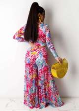 Sexy Chiffon Printed Blouse Top Wide Leg Pants 2 Piece Sets SFY-2125