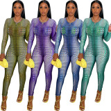 Casual Printed Long Sleeve Back Zipper Jumpsuit WY-6827