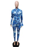 Plus Size Casual Printed Long Sleeve 2 Piece Pants Set MEM-88378