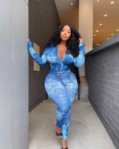 Plus Size Casual Printed Long Sleeve 2 Piece Pants Set MEM-88378