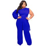 Plus Size One Shoulder Long Sleeve Sashes Jumpsuit NNWF-7089