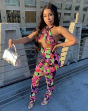 Sexy Printed Wrap Chest Two Piece Pants Set QZX-6223