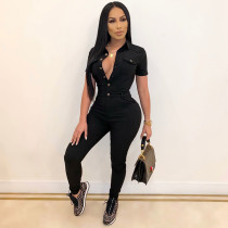 Casual Solid Short Sleeve Jumpsuit SH-390172