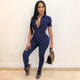 Casual Solid Short Sleeve Jumpsuit SH-390172