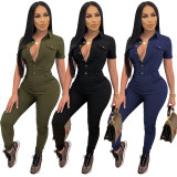 Casual Solid Short Sleeve Jumpsuit SH-390172