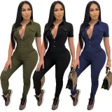 Casual Solid Short Sleeve Jumpsuit SH-390172