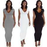 Solid Sexy Backless Zipper Split Bodycon Maxi Dress WY-6825