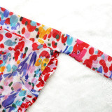 Sexy Chiffon Printed Blouse Top Wide Leg Pants 2 Piece Sets SFY-2125